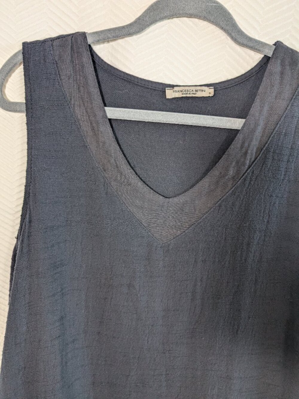 Francesca Bettini 100% Linen V‑Neck Tiered Midi Dress Dark Navy Size Small Boho - Picture 9 of 12